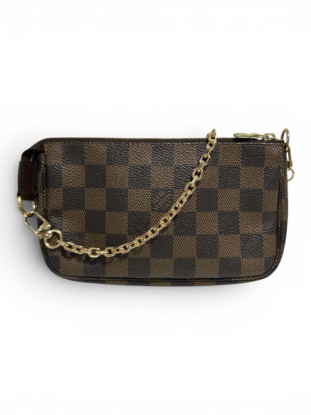Louis Vuitton Damier Ebene & Red Pochette Mini Bag on Chain